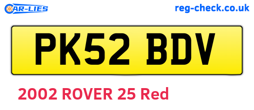PK52BDV are the vehicle registration plates.