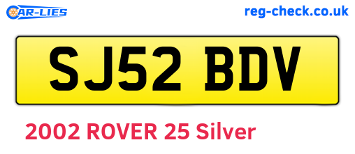 SJ52BDV are the vehicle registration plates.