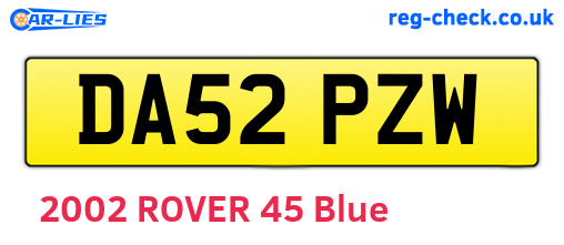 DA52PZW are the vehicle registration plates.