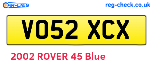 VO52XCX are the vehicle registration plates.
