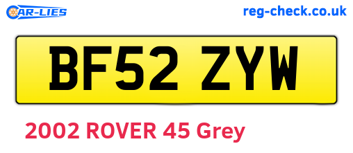BF52ZYW are the vehicle registration plates.
