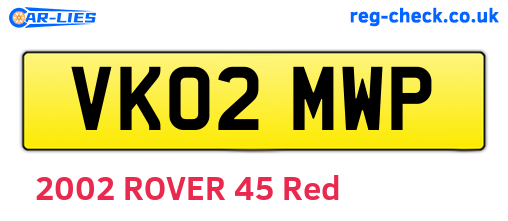 VK02MWP are the vehicle registration plates.