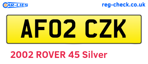 AF02CZK are the vehicle registration plates.