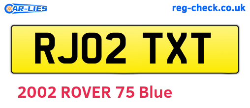 RJ02TXT are the vehicle registration plates.