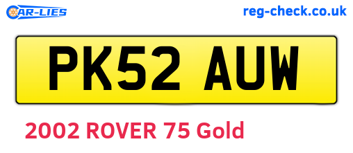 PK52AUW are the vehicle registration plates.