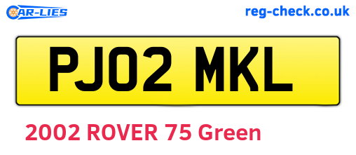 PJ02MKL are the vehicle registration plates.