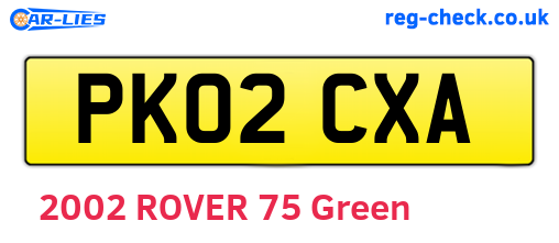 PK02CXA are the vehicle registration plates.