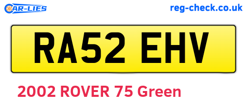RA52EHV are the vehicle registration plates.