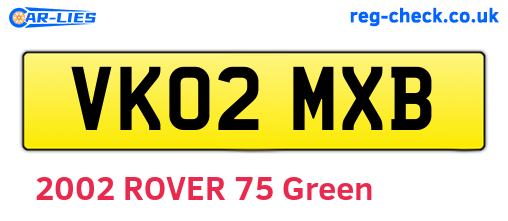 VK02MXB are the vehicle registration plates.