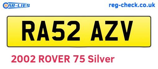 RA52AZV are the vehicle registration plates.