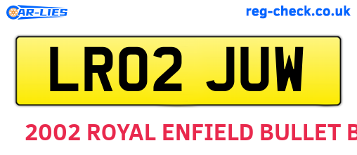 LR02JUW are the vehicle registration plates.