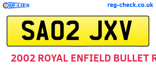 SA02JXV are the vehicle registration plates.