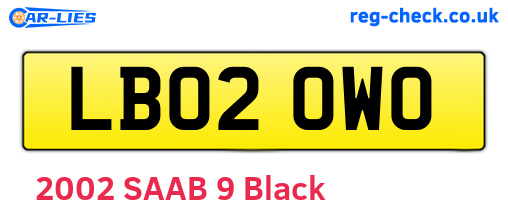 LB02OWO are the vehicle registration plates.