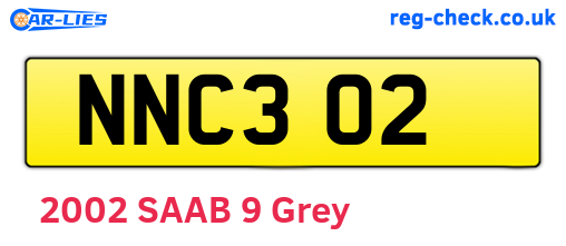 NNC302 are the vehicle registration plates.