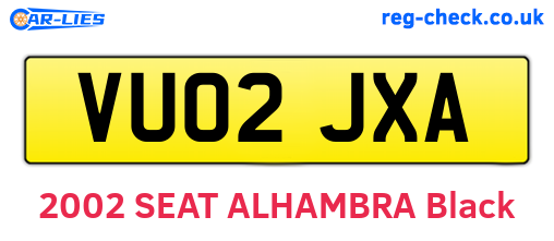 VU02JXA are the vehicle registration plates.