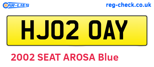 HJ02OAY are the vehicle registration plates.