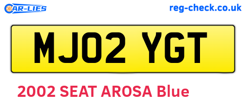 MJ02YGT are the vehicle registration plates.