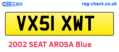 VX51XWT are the vehicle registration plates.