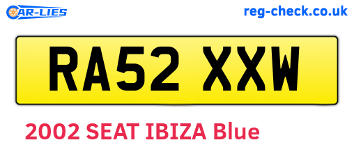 RA52XXW are the vehicle registration plates.