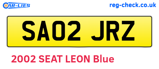 SA02JRZ are the vehicle registration plates.