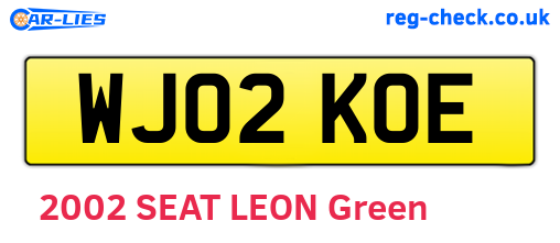 WJ02KOE are the vehicle registration plates.