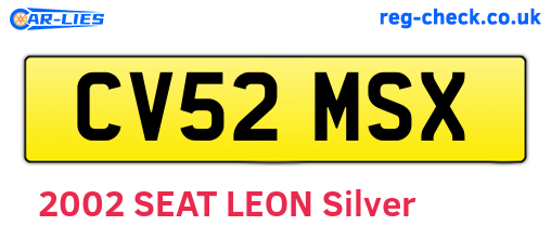 CV52MSX are the vehicle registration plates.