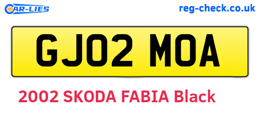 GJ02MOA are the vehicle registration plates.
