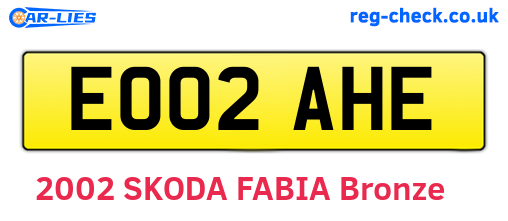EO02AHE are the vehicle registration plates.