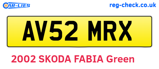 AV52MRX are the vehicle registration plates.