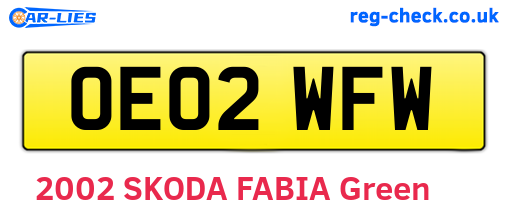 OE02WFW are the vehicle registration plates.