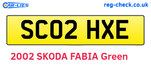 SC02HXE are the vehicle registration plates.
