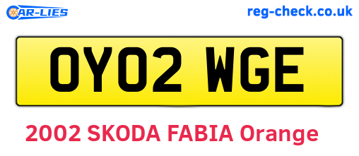 OY02WGE are the vehicle registration plates.