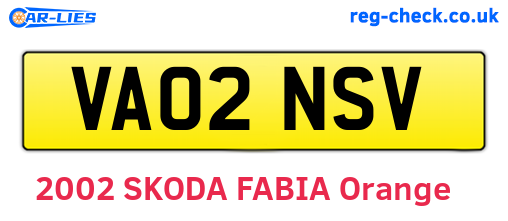 VA02NSV are the vehicle registration plates.