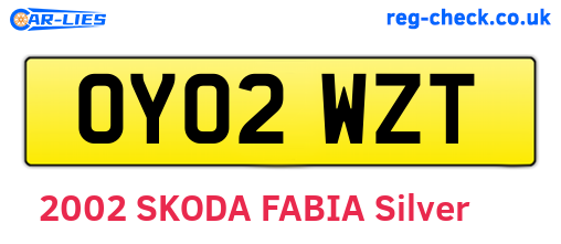 OY02WZT are the vehicle registration plates.