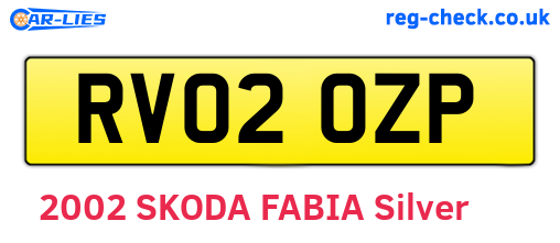 RV02OZP are the vehicle registration plates.