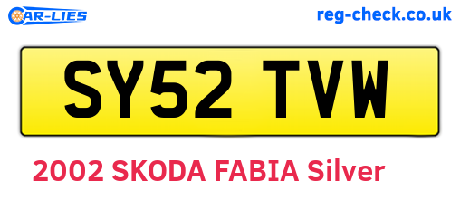 SY52TVW are the vehicle registration plates.