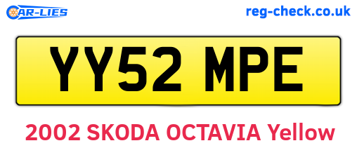 YY52MPE are the vehicle registration plates.