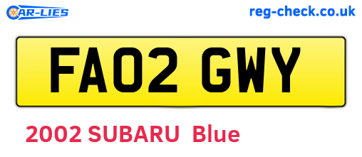 FA02GWY are the vehicle registration plates.