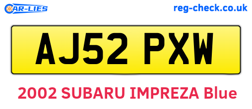 AJ52PXW are the vehicle registration plates.