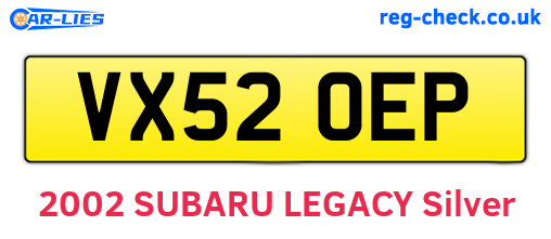 VX52OEP are the vehicle registration plates.