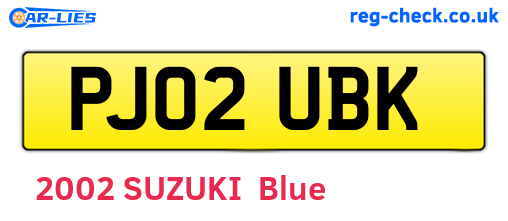 PJ02UBK are the vehicle registration plates.