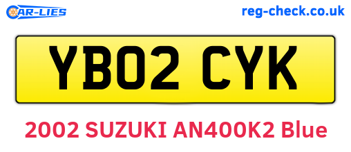 YB02CYK are the vehicle registration plates.