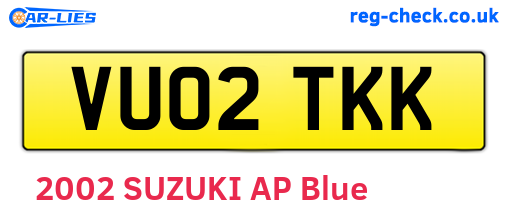 VU02TKK are the vehicle registration plates.