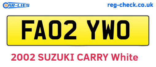 FA02YWO are the vehicle registration plates.