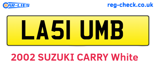 LA51UMB are the vehicle registration plates.
