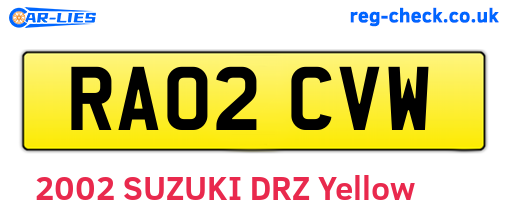 RA02CVW are the vehicle registration plates.