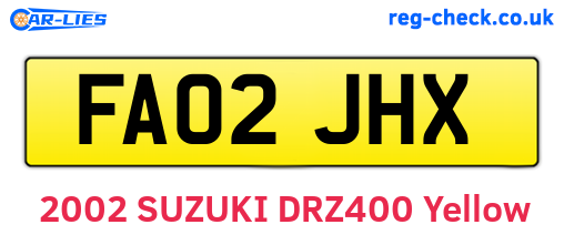 FA02JHX are the vehicle registration plates.