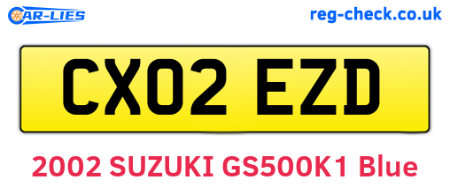 CX02EZD are the vehicle registration plates.