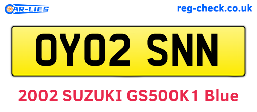 OY02SNN are the vehicle registration plates.