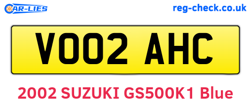 VO02AHC are the vehicle registration plates.